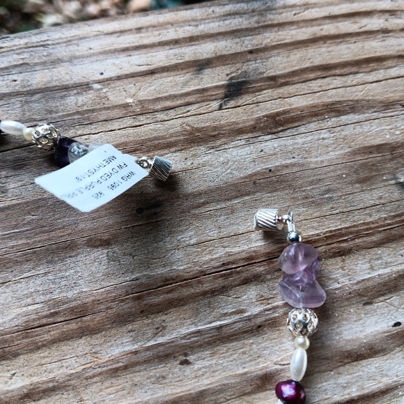 Sterling Silver .925 Dyed Purple Pearl with Natural Amethyst Necklace - Picture 2 of 4